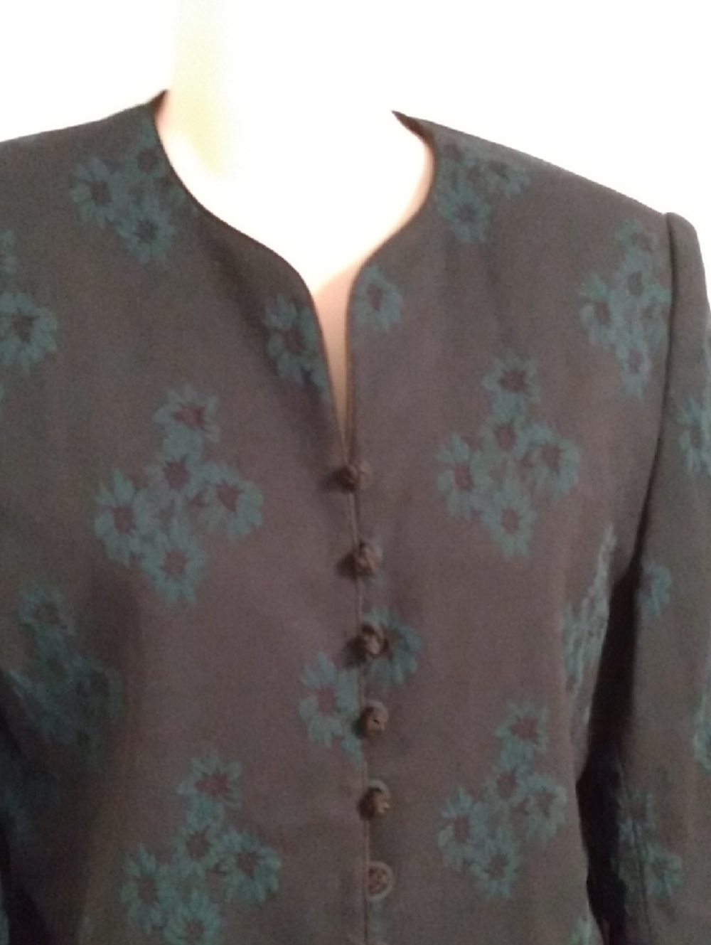 Mandarin Asian Inspired Embroidered Understated Black Blue Blazer